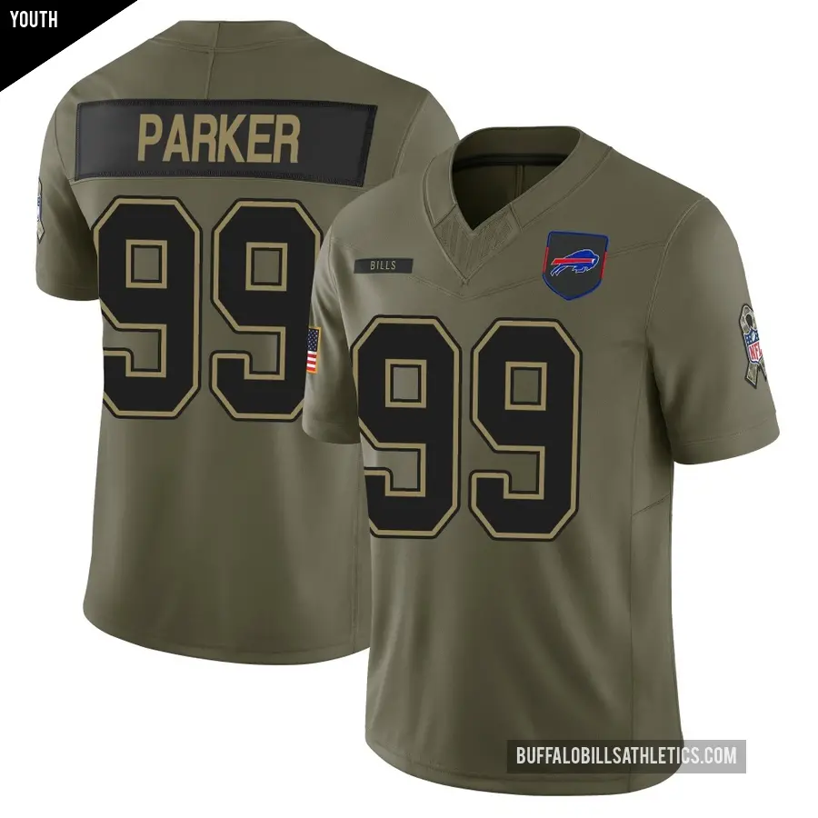 Youth Buffalo Bills ＃99 T.J. Parker Olive Limited 2025 Salute to Service Jersey